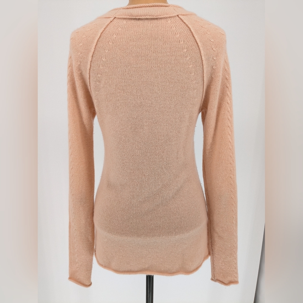 Calypso St. Barth 100% Cashmere Sweater Peach V-Neck Cable-Knit Sleeves Size S - Picture 8 of 15